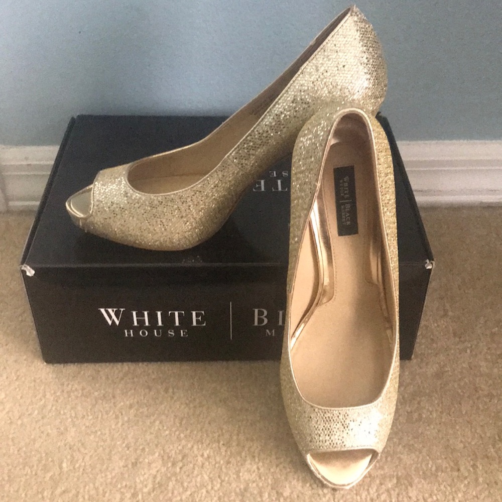 White House Black Market - Gold peep toe heels